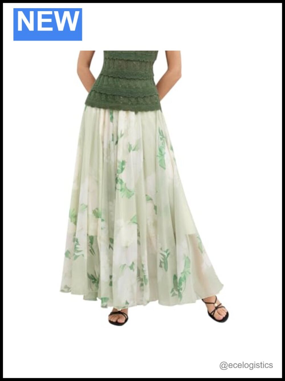 Chiffon Floral Maxi Skirt High Waist Flowy Swing Casual Spring Summer